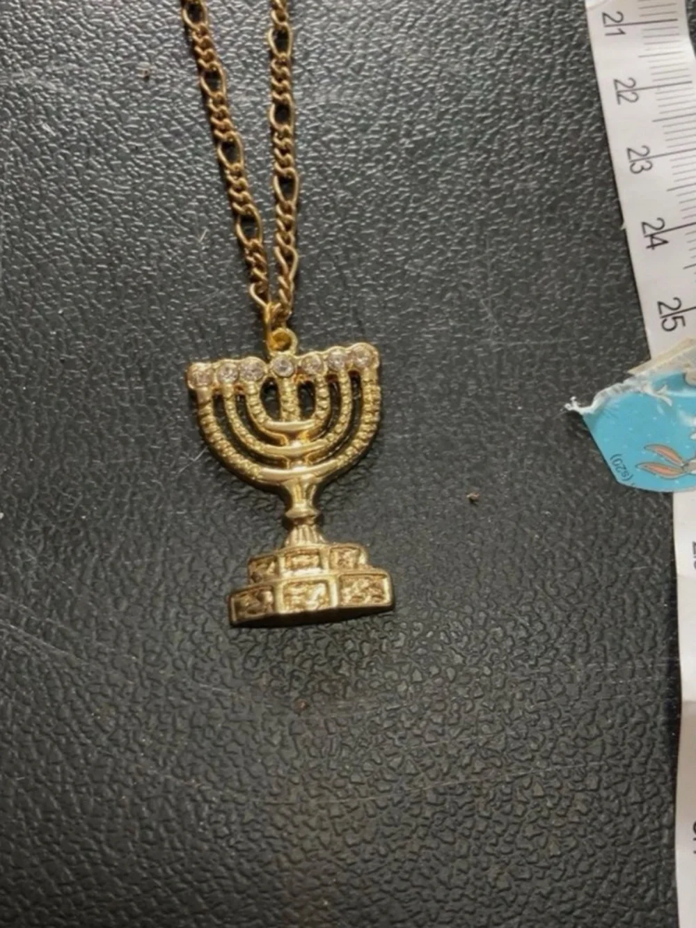 Gold Plated Sterling Silver 925 Judaica Menorah CZ Stone Necklace Hannukah